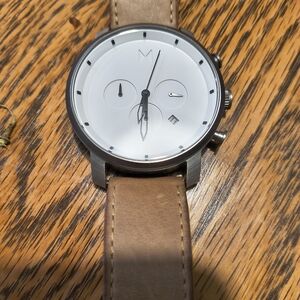 MVMT Silver and Tan Leather Watch